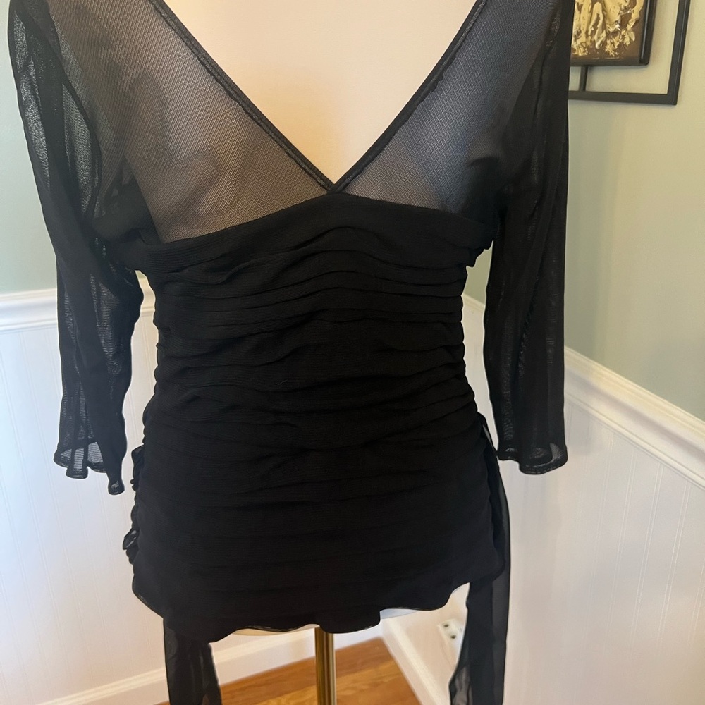 Black Sheer Ruched Blouse - Picture 2 of 3